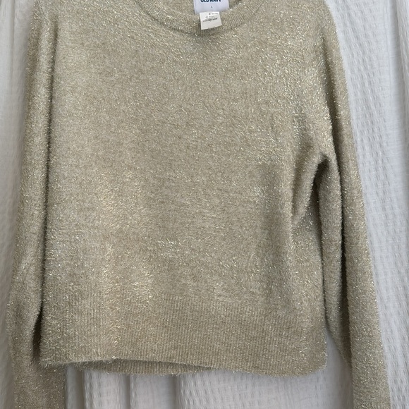 Cream Long Sleeve Fuzzy glitter Crop Top Vintage - Picture 3 of 4